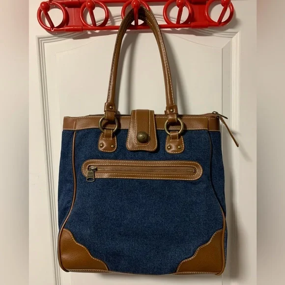 Gap Denim Top Handle shoulder bag w/ Zipper & Magnetic snap Closure - Picture 1 of 9
